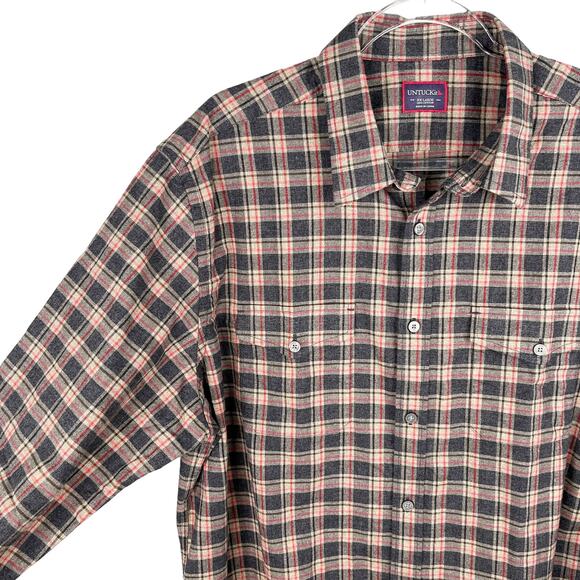 Untuckit Plaid Button Down Shirt XXL Grey Brown Red Flannel New - Picture 9 of 13